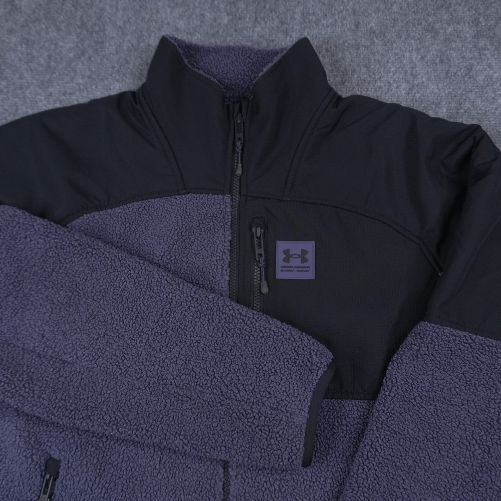 Under Armour Fleece Jacket Mens Medium Purple Black‎ Sherpa Full Zip 1366091